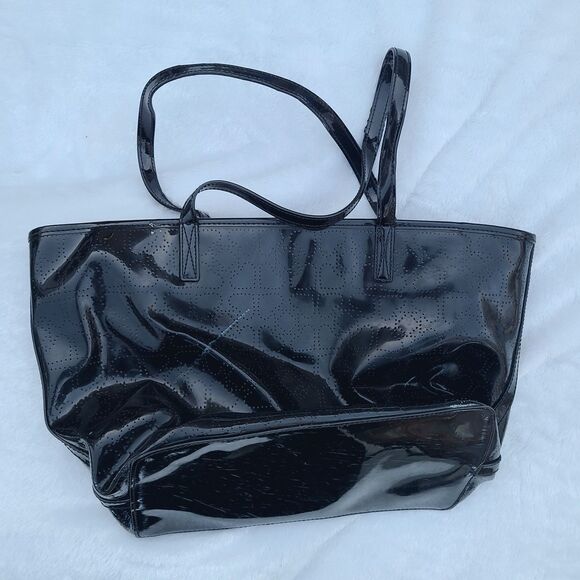 Kate Spade - Black Harmony Glossy Patent Perforated Hearts Large Tote Bag, GUC - Picture 4 of 12